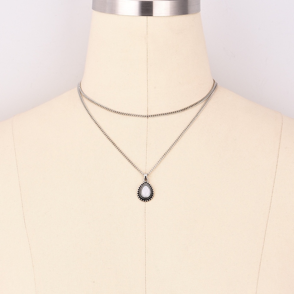 2 Layer Antique Style White Stone Necklace - Picture 2 of 5